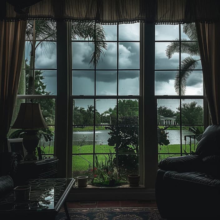 Window with Dark Clouds Outside