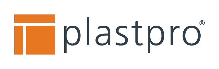 Plastpro logo featuring an orange geometric mark to the left and the word Plastpro in dark gray.
